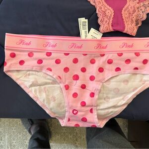 PINK Victoria's Secret Pink Polka Dot Panties hipster logo band